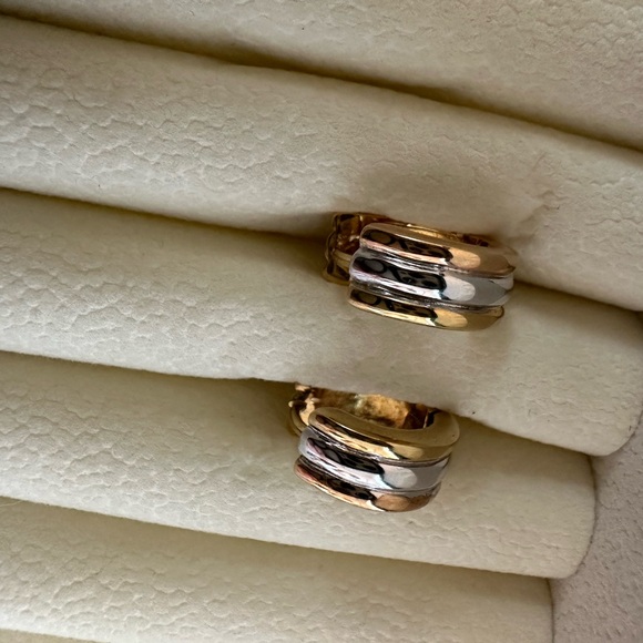 Tri tone mini Hoop Huggies  Earrings - Picture 4 of 13